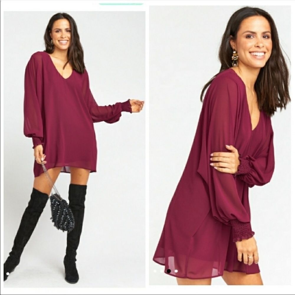 SHOW ME YOUR MUMU | Noma Long Sleeve Oversized Dress in Wine NEW Women’s Small